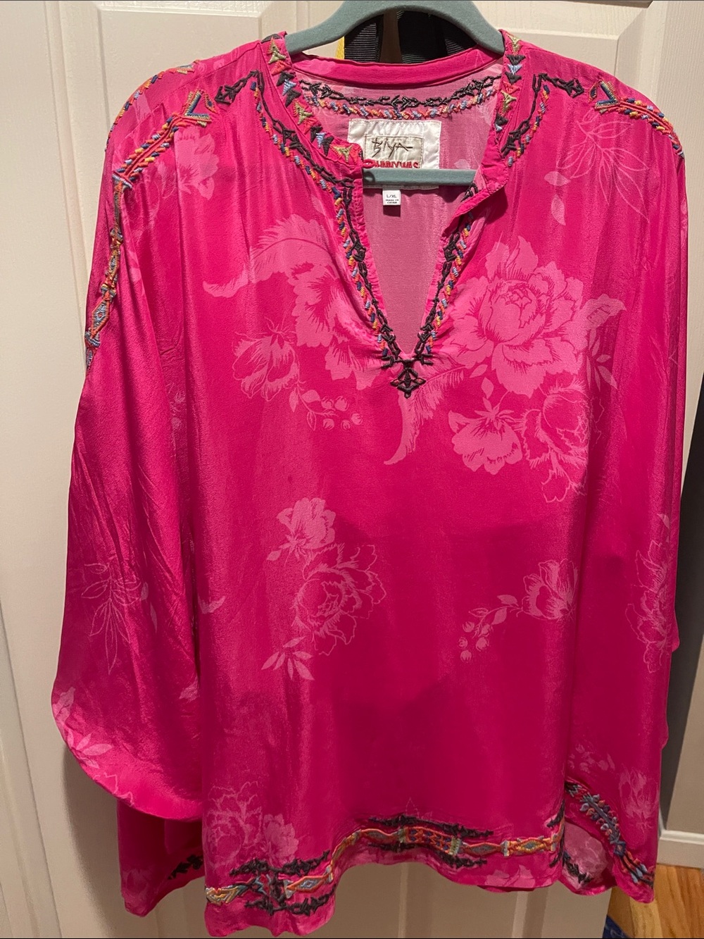 Johnny Was Hot Pink Floral Embroidered Tunic Top